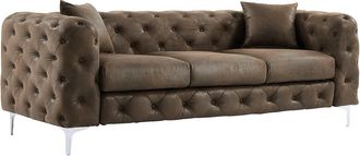 Vente-Unique Sof&aacute; de 3 plazas chesterfield de microfibra con acabado de piel envejecida EDWINA