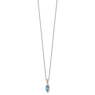 Diamond2Deal Sterling Silver with 14k Accent Marquise London Blue Topaz Pendant Necklace