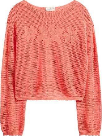 PacSun Juli Floral Boat Neck Openwork Top in Coral at Nordstrom, Size Xx-Small