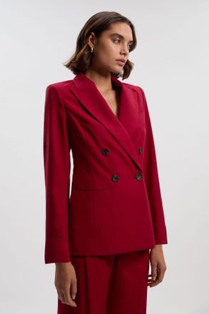 Karen Millen Womens Polished Double Breasted Tailored Blazer - Red Viscose - Size 14 UK