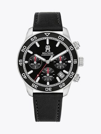 Tommy Hilfiger Black Leather Strap Chronograph Watch