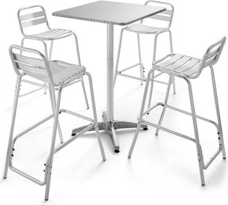 Oviala Mesa de jardín alta y 4 sillas de aluminio gris