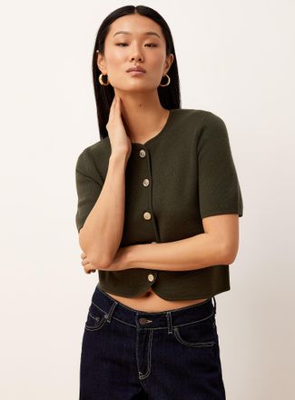 Icone Womens Golden buttons short-sleeve cropped Cardigan Sweater