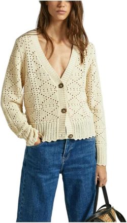 Pepe Jeans London Elegante Cardigan met knoopsluiting - Dames - Vesten - Beige - S - Katoen - Truien & Vesten