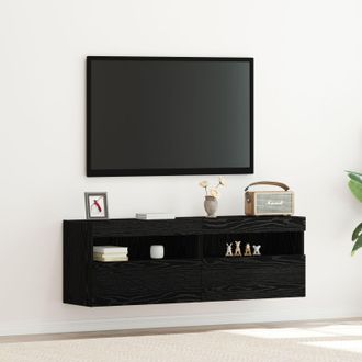 Berkfield Home TV Wall Cabinets with LED Lights 2 pcs Black Oak 60x30x40 cm | Size: 60 x 30 x 40 cm