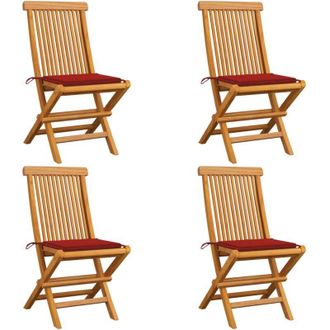 vidaXL Vidaxl - Sillas De Jard&iacute;n 4 Uds Con Cojines Rojos Madera De Teca