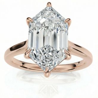 Pompeii3 Certified 3Ct Vireo Elongated Hexagon Diamond Engagement Ring 14k Gold Lab Grown