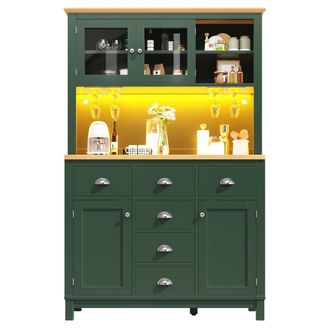 STILVORA Aparador De Cocina Armario De Almacenaje Con Espacios De Guarda Y Led Regulable, En Mdf, 104x40x180 Cm, Verde