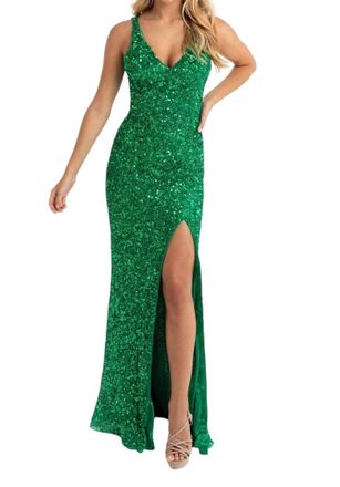 Primavera Sleeveless Crisscross Straps Gown In Emerald