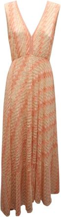 PHO Firenze Abito Lurex Wo Spacco Dress - Dames - Maxi kleedjes - Roze - S - Katoen - Kleedjes