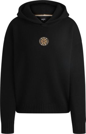 HUGO BOSS Womens Flomita Hooded Neck Long Sleeve Oversize Sweater in Black - Size 12 UK