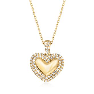 RS Pure by Ross-Simons Diamond Heart Pendant Necklace in 14kt Yellow Gold