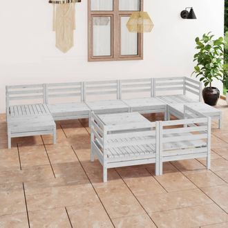 vidaXL Vidaxl - Juego De Muebles De Jard&iacute;n 10 Pzas Madera Maciza De Pino Blanco