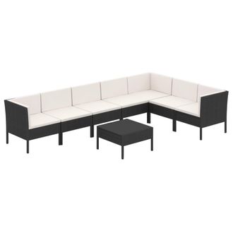 vidaXL 8 Pcs Garden Lounge Set Con Vime Pe Negro