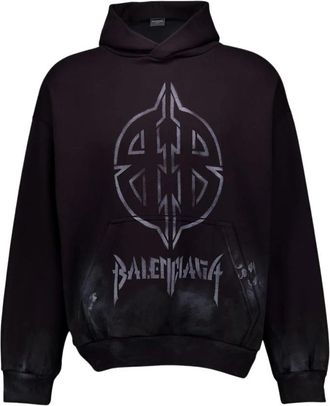 Balenciaga Zwarte Metalen BB Stencil Hoodie - Heren - Hoodies - Zwart - S - Katoen - Hoodies & sweatvesten