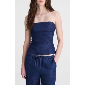 Madewell Denim Ruched Square Neck Camisole in Nostalgic Blue at Nordstrom, Size 12