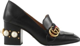 Gucci Black Peyton Pearl Embellished Heeled Loafers Size 37
