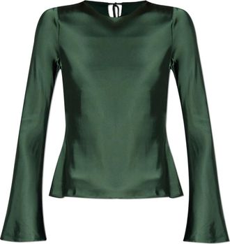 Ganni Back-slit Top - Dames - Blouses - Groen - L - Leer - Overhemden
