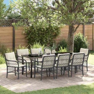 vidaXL Conjunto De Comedor De Jard&iacute;n 9 Pcs Negro Rat&aacute;n Sint&eacute;tico Vidaxl