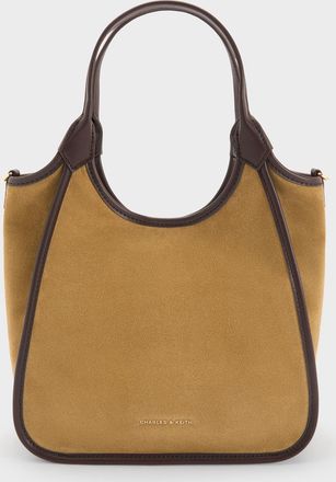 Charles & Keith Mini Sianna Recycled Suede Contrast-Trim Tote Bag