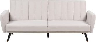 Beliani Beliani - Sof&aacute; Cama De Tela Tapizado Convertible Reclinable Panel De Respaldo Acolchado Beige Vimmerby