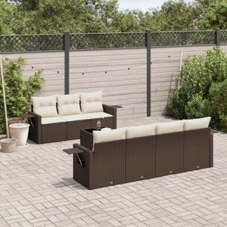 vidaXL Set Sof&aacute;s De Jard&iacute;n 8 Piezas Y Cojines Rat&aacute;n Sint&eacute;tico Marr&oacute;n Vidaxl