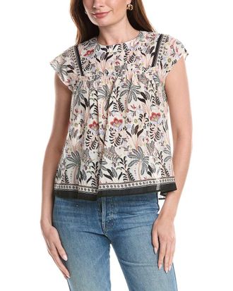 Elie Tahari T Tahari Smocked Trim Woven Blouse