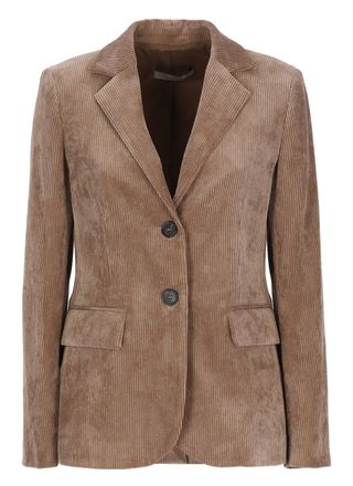 D.exterior Beige Classic Lapel Flap Pockets Corduroy Blazer