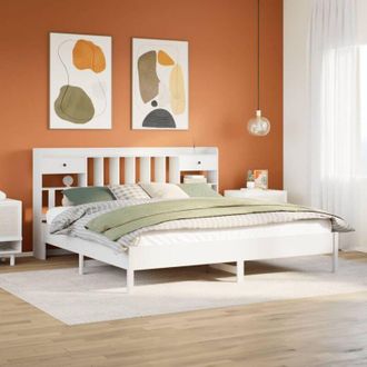 vidaXL Cama Con Estanter&iacute;a Sin Colch&oacute;n Madera Maciza Blanca 180x200 Cm Vidaxl