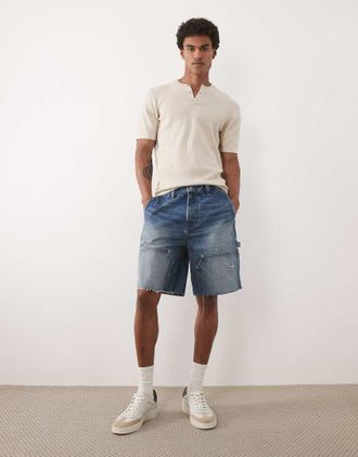 Abercrombie & Fitch Jorts ampi in denim blu indaco