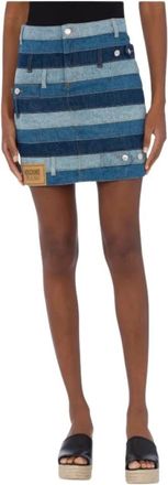 Moschino Denim Patchwork Rok Gestreepte Hoge Taille - Dames - Spijkerrokken - Veelkleurig - M - Denim - Rokken
