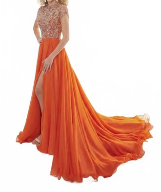 Rachel Allan A-Line Gown In Tangerine