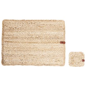 Beliani Beliani - Conjunto De 12 Manteles Individuales Y Posavasos 30 X 40/10 X 10 Cm De Yute Natural Hecho A Mano Rectangulares Comedor Estilo Boho Natural Q