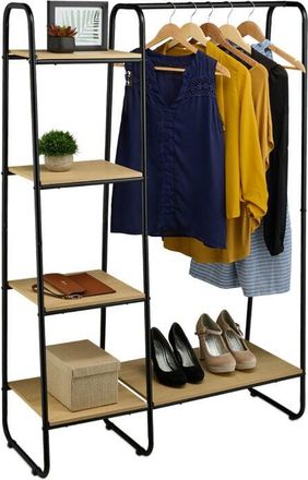 Relaxdays Clothes Rack with Shelves, 150 x 100 x 41 cm, Rail for Jackets & Shirts, Metal, Free-Standing Wardrobe, Black - Relaxdays