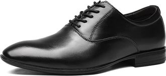 Generic Shoes Dress Oxford for Men Lace Up Round Toe Genuine Leather Anti-Slip Rubber Sole Block Heel Prom(Black,8.5 UK)