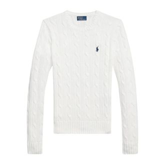 Polo Ralph Lauren Round-neck Knitwear, female, White, Size: S Round-neck Cable Knit Sweater