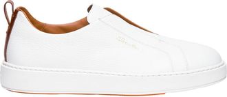 Santoni Victory Tumbled Leather Slip-On Sneakers - Heren - Sneakers - Wit - 39 1/2 EU - Leer - Schoenen
