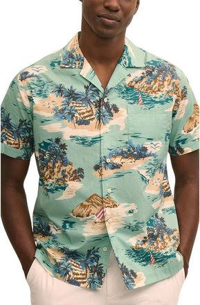 Brooks Brothers Island Print Camp Shirt in Blue Tan at Nordstrom, Size Xx-Large