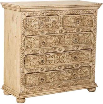 Wanderlust Deco C&oacute;moda de madera artesanal de 5 cajones 100 x 43 x 95h cm