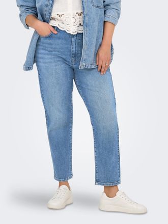 Only Carmakoma High-waist-Jeans ONLY CARMAKOMA CAREMILY STRETCH HW ST AK DNM CRO005, Damen, Gr. 42, L&auml;nge 32, blau (medium blau denim), Denim/Jeans, Obermaterial: 99