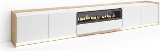 Skraut Home Skraut Home - Mueble Tv, Televisi&oacute;n, Muebles De Sal&oacute;n, Almacenaje, 310x37x50cm, Para Tv Hasta 80, Chimenea El&eacute;ctrica, Led, Estilo Moderno, Blanco Y Ro