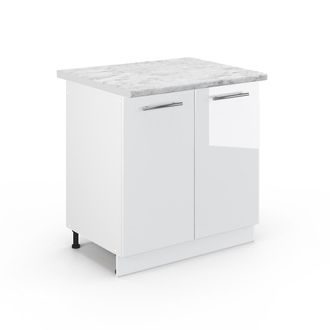 Vicco Armario Bajo Para Fregadero Fame-line, Blanco Alto Brillo, 80 Cm, Et M&aacute;rmol Vicco