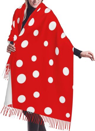 Generic Women Scarf,White Polka Dots On Red Pattern Soft Large Long Shawl Wrap Winter Warm Scarf With Tassel