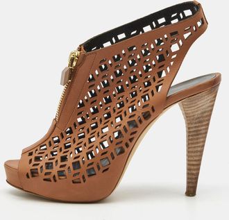 Pierre Hardy Brown Leather Laser Cut Out Zip Detail Booties