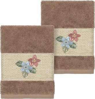 Linum Home Textiles 100% Turkish Cotton Caroline 2Pc Embellished Washcloth Set
