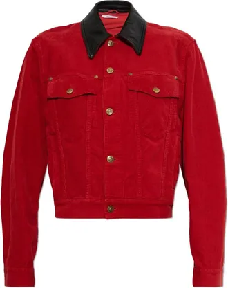 Versace Corduroy Jas met Leren Kraag - Dames - Leren en Su&egrave;de Jassen - Rood - M - Katoen - Jassen