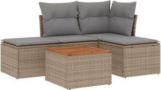 vidaXL Juego De Sof&aacute;s Jard&iacute;n Con Cojines Beige Mezcla 5 Pzas Rat&aacute;n Pe Vidaxl