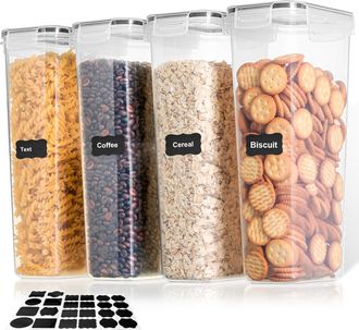 OEM 4 Recipientes De Pl&aacute;stico Herm&eacute;ticos De 2,8 L Sin Bpa + Etiquetas, Almacenamiento De Cocina Para Cereales, Pasta, Harina, Alimentos Secos