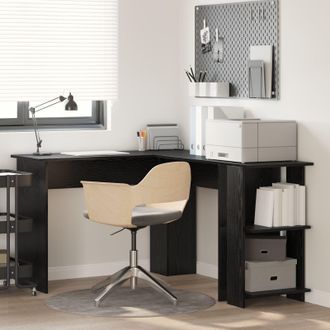 Berkfield Home Black Oak Corner Desk with Shelf with Storage Black oak Medium MDF