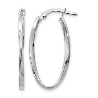 Diamond2Deal 14K White Gold Twisted Oval Shape Hoop Earrings